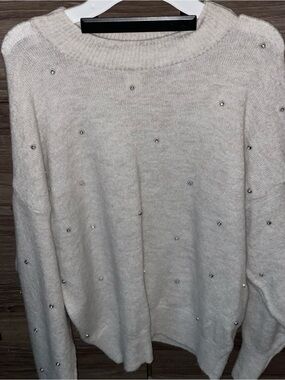 H&M Cream Crewneck Sweater with Silver Beads